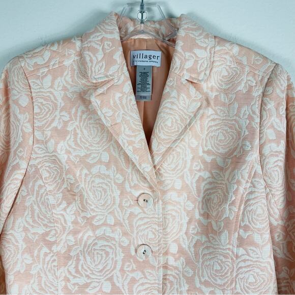 Liz Claiborne peach pink white floral rose tapestry office blazer jacket 8 - Picture 2 of 7